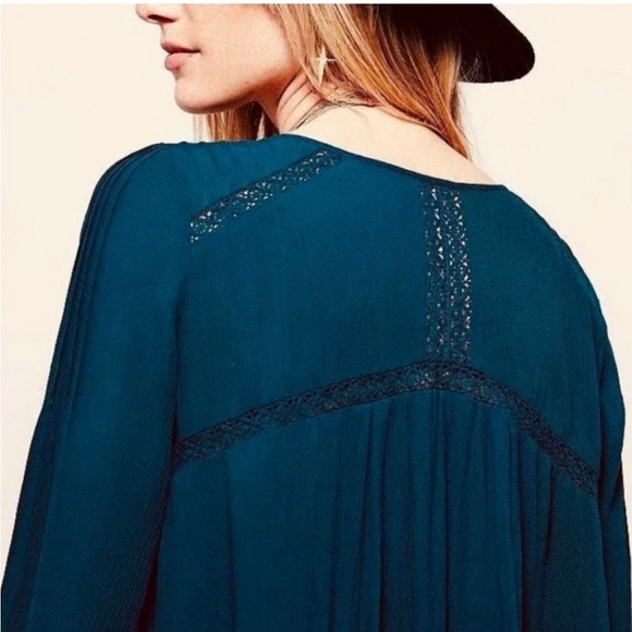 Free People sweet treat dress teal gauze button mini dress long sleeve Large - Picture 3 of 11